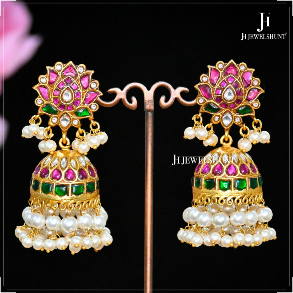 Exquisite Lotus Kundan Jadau Jhumkas