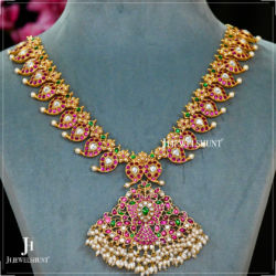 Exclusive Detachable Kundan Pendant Mango Long Haram With Jhumkas