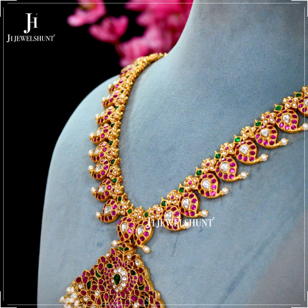 Exclusive Detachable Kundan Pendant Mango Long Haram With Jhumkas - Image 3