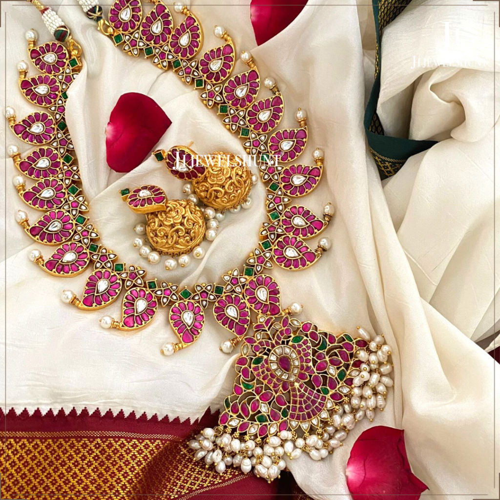 Exclusive Detachable Eagle Pendant Mango Long Haram With Jhumkas