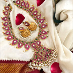 Exclusive Detachable Eagle Pendant Mango Long Haram With Jhumkas