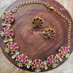 Exclusive Lotus Ruby Necklace With Lotus Earrings