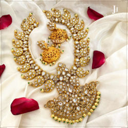Exclusive White Kundan Jadau Long Mango Haram With Earrings