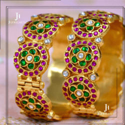 Kundan Jadau Ruby round flower Bangles