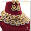 White Kundan Jadau Bridal Necklace With Earring with Rose quartz beads