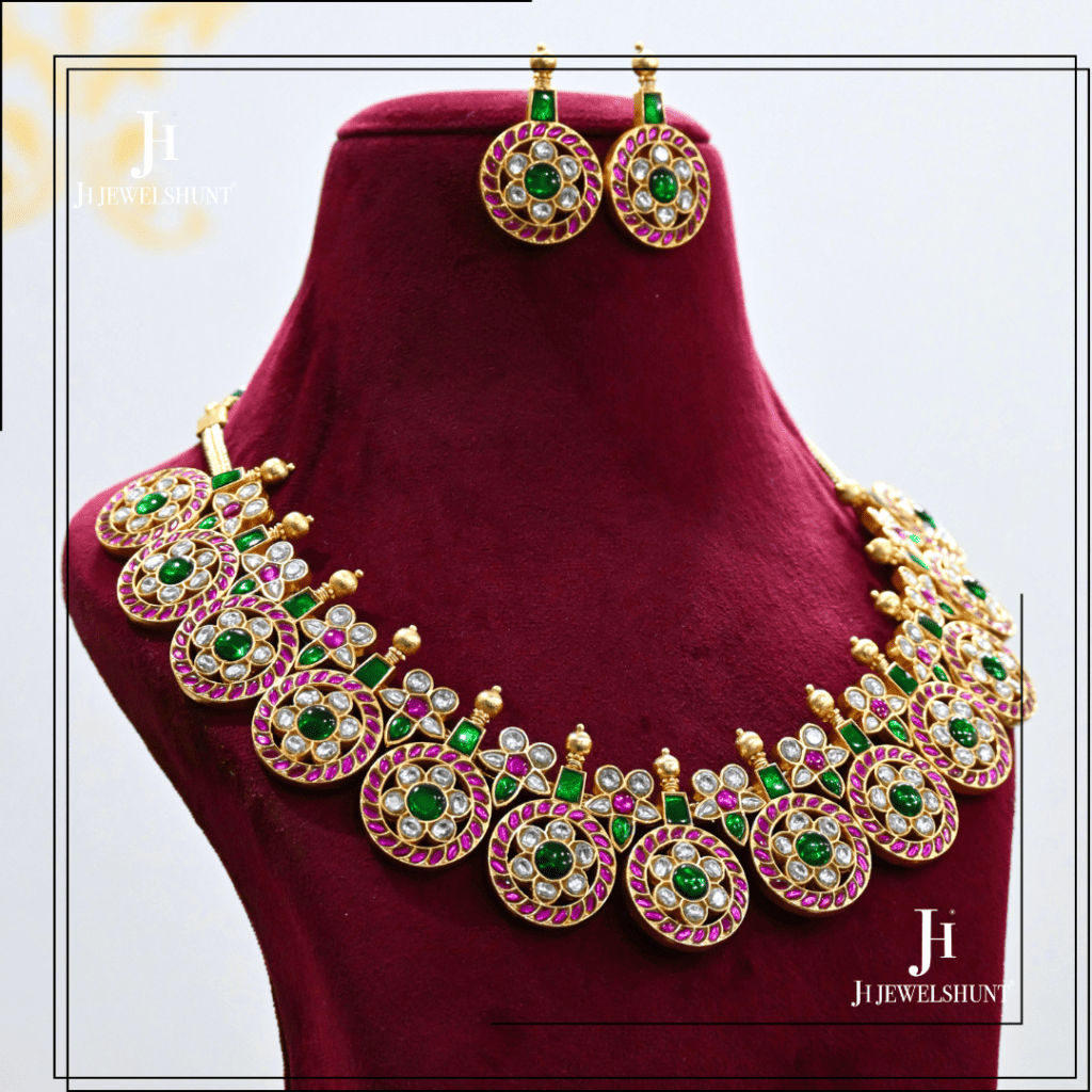 Kundan Jadau Gold plated Buttumala with earrings - Image 2