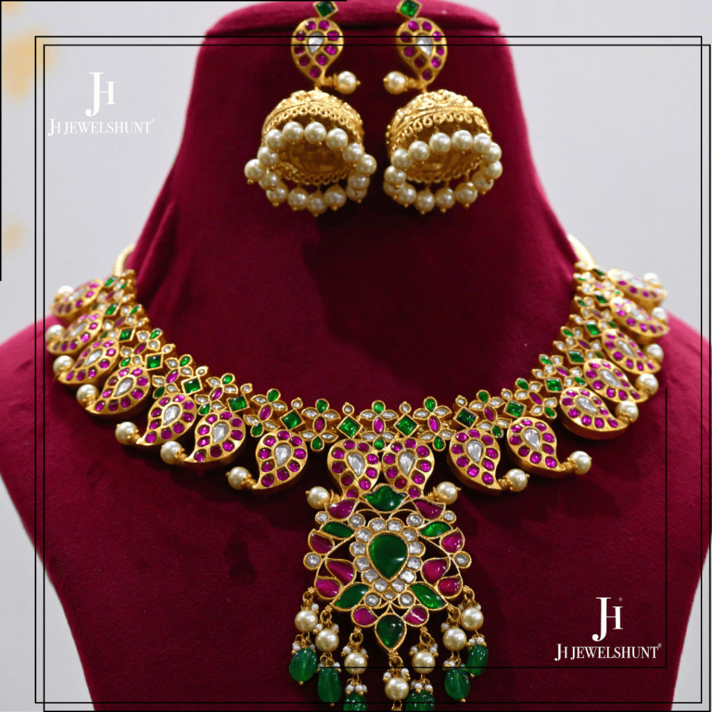 Kundan jadau Mid lenght mango haram with earrings