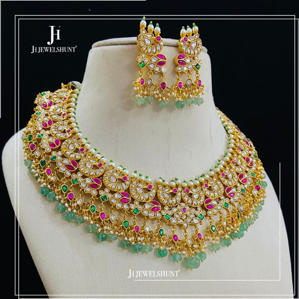 Kundan jadau Bridal Necklace with Earrings - Image 2