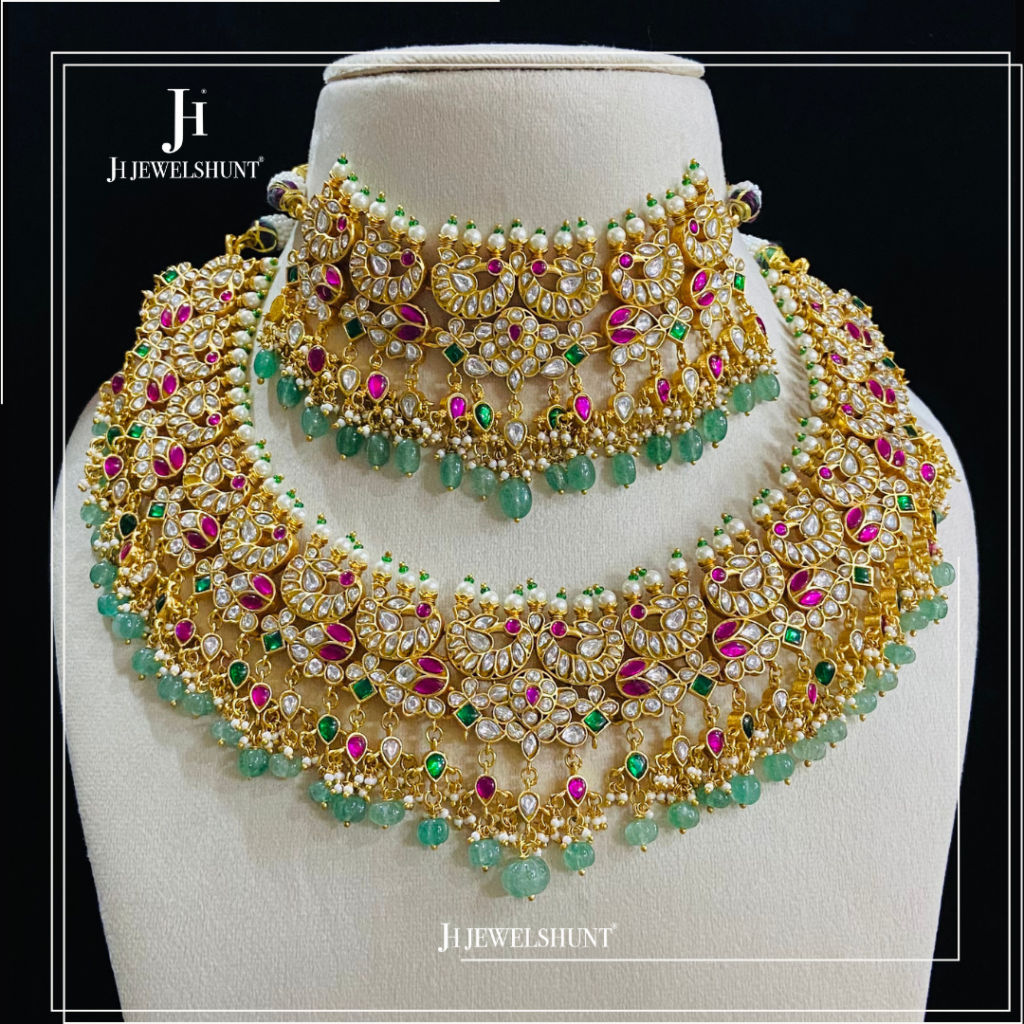 Kundan jadau Birdal necklace with chokar with earrings