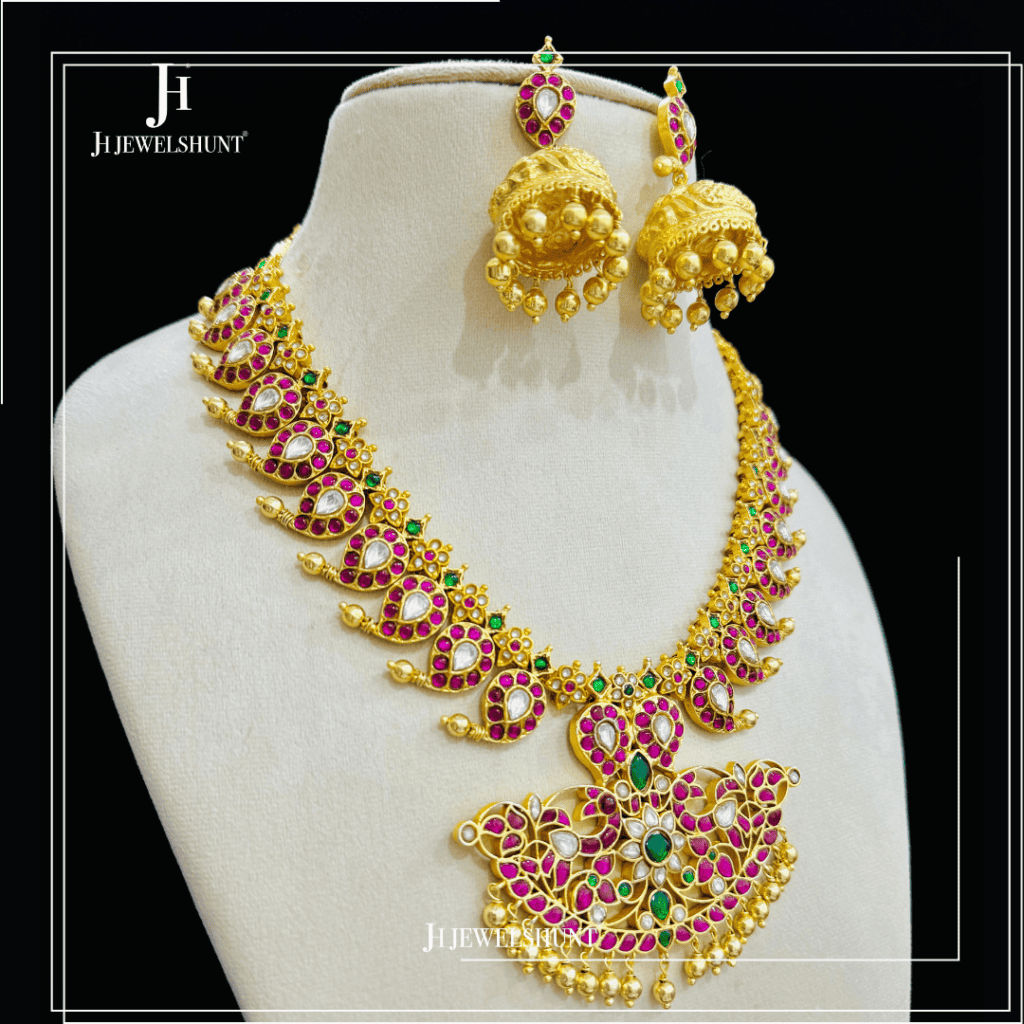 Kundan Jadau Mango Haram With Earring - Image 2