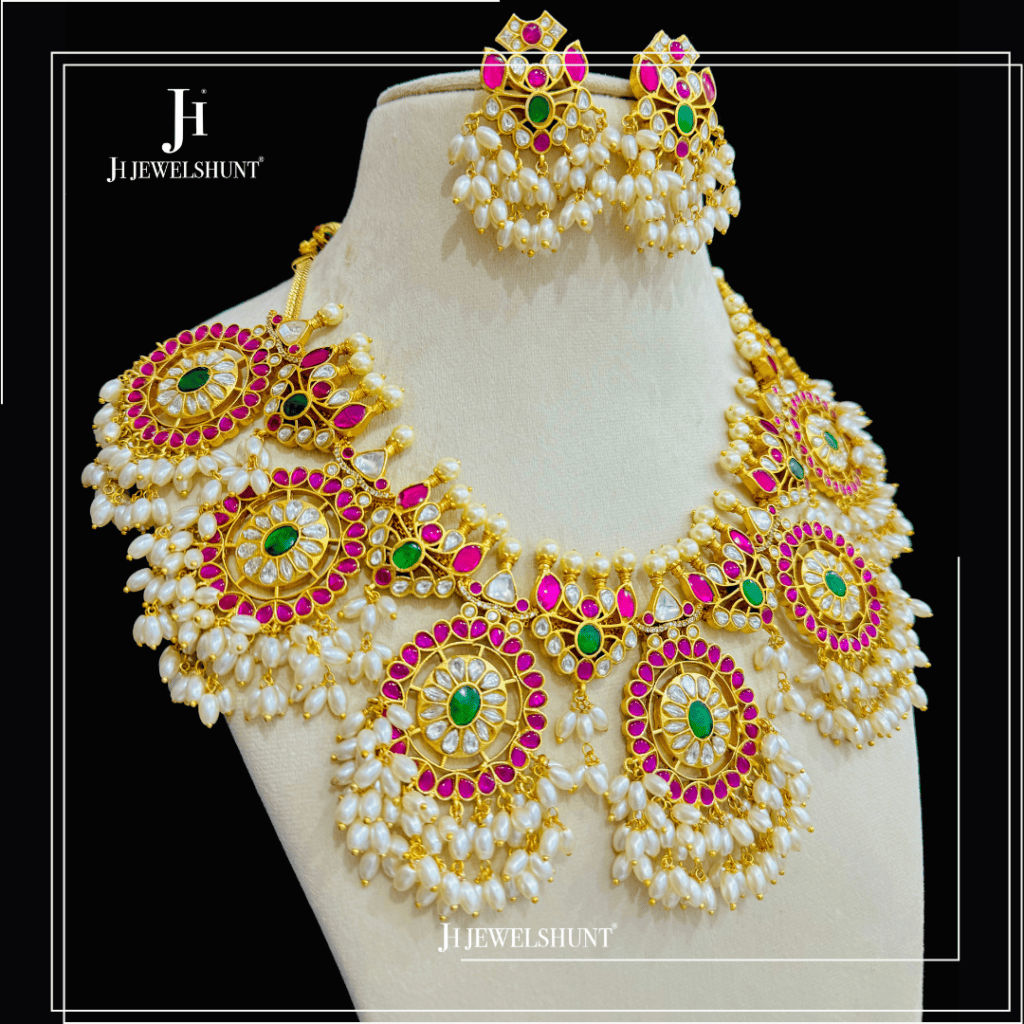 Kundan jadau Guttupusallu Haram with earrings - Image 2