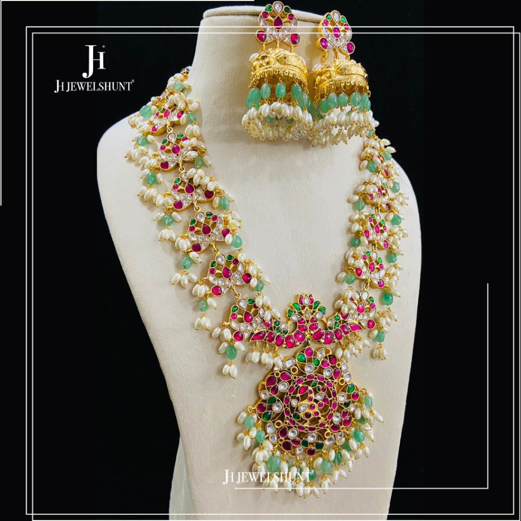 Exclusive Kundan jadau long Haram with earring - Image 2