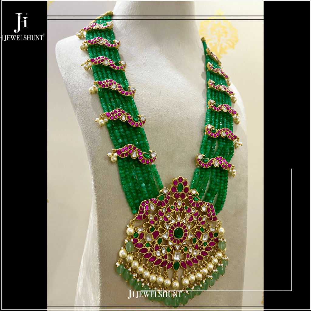 Kundan jadau pendant with beads mala - Image 2