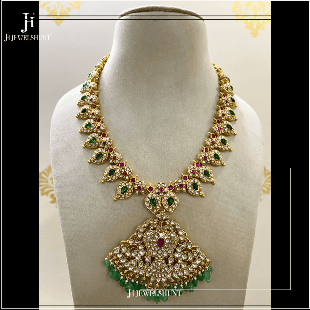 White Kundan jadau long mango haram with earrings