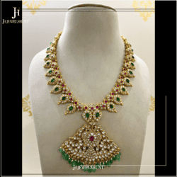 White Kundan jadau long mango haram with earrings