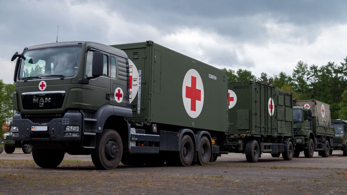 MUNSTER / GERMANY - MAY 2012: german rescue center system on trucks stands on plate on may 2012 in munster, germany.