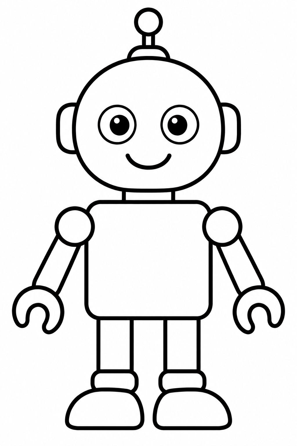 Free simple robot coloring page with large open shapes and very few details.