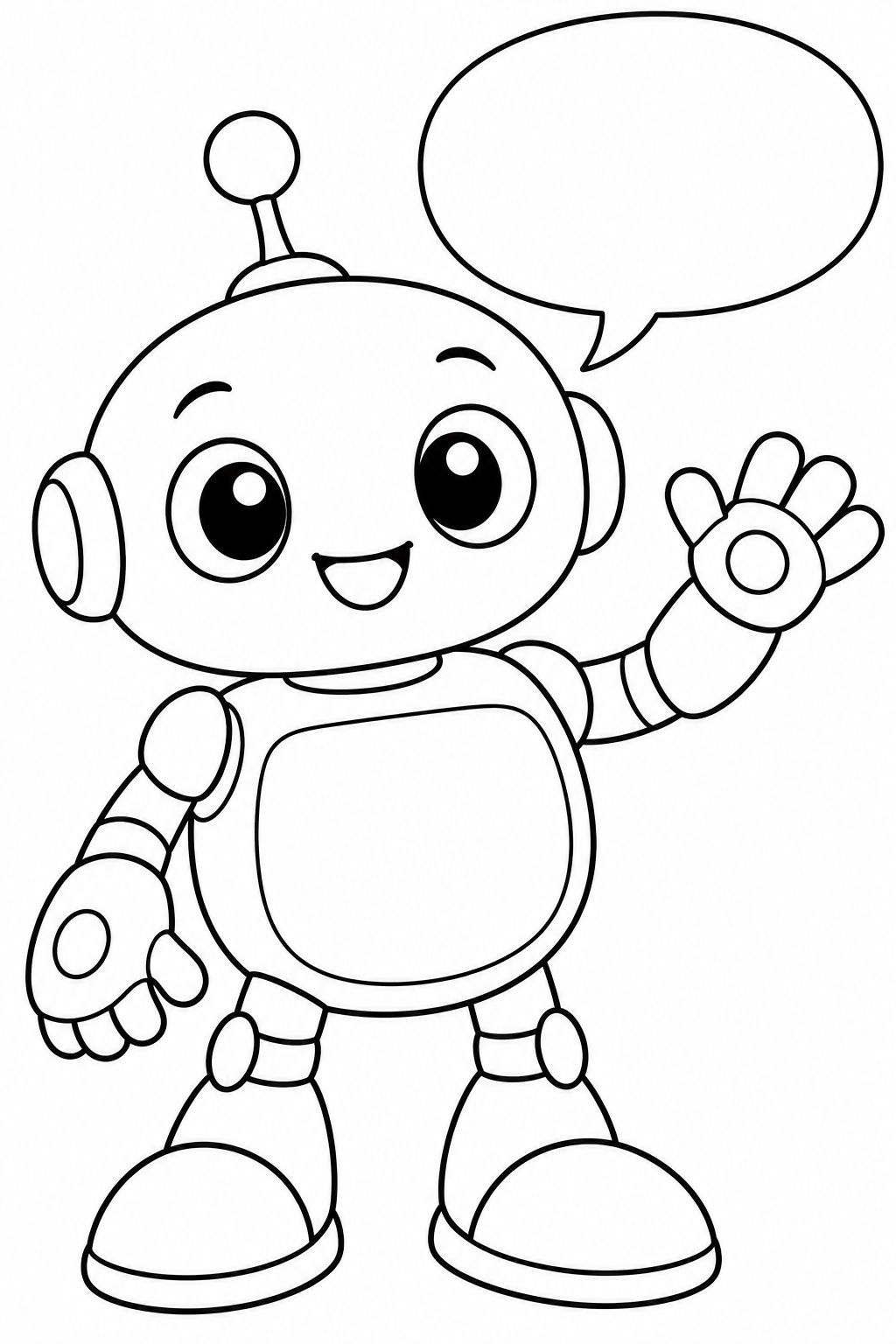 Original robot helper design with a blank body panel and empty speech bubble.