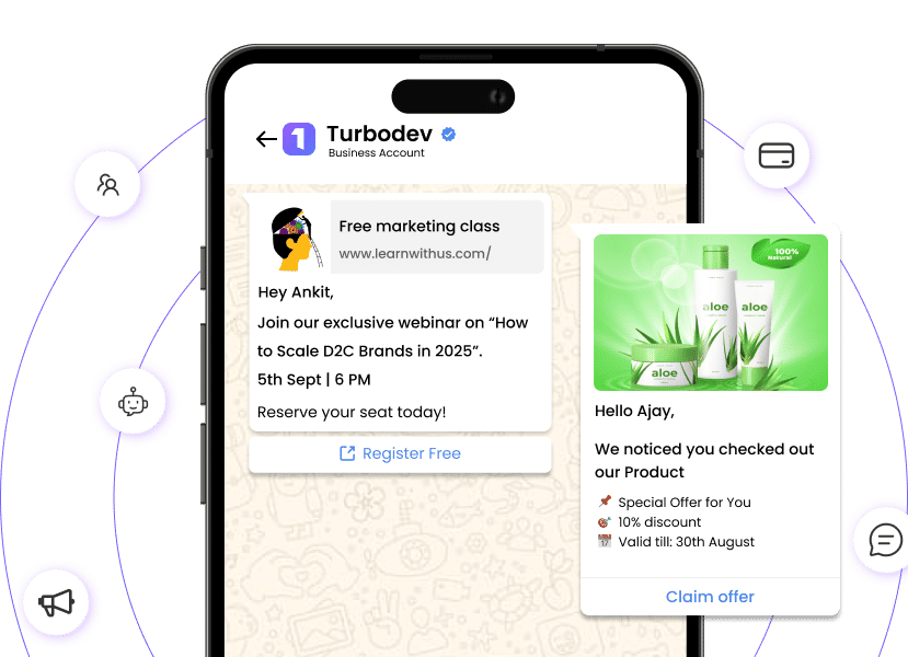 WhatsApp automation dashboard desktop view showing Turbodev's business messaging platform interface