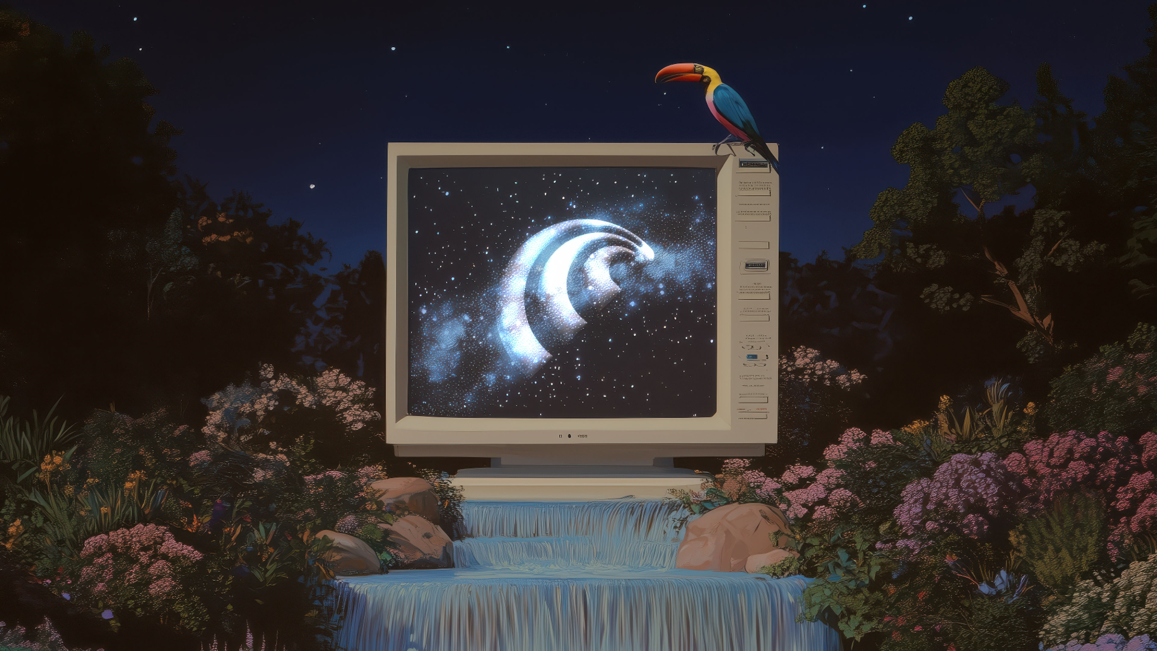 Perplexity Retro Monitor Toucan Garden - free technology HD wallpaper