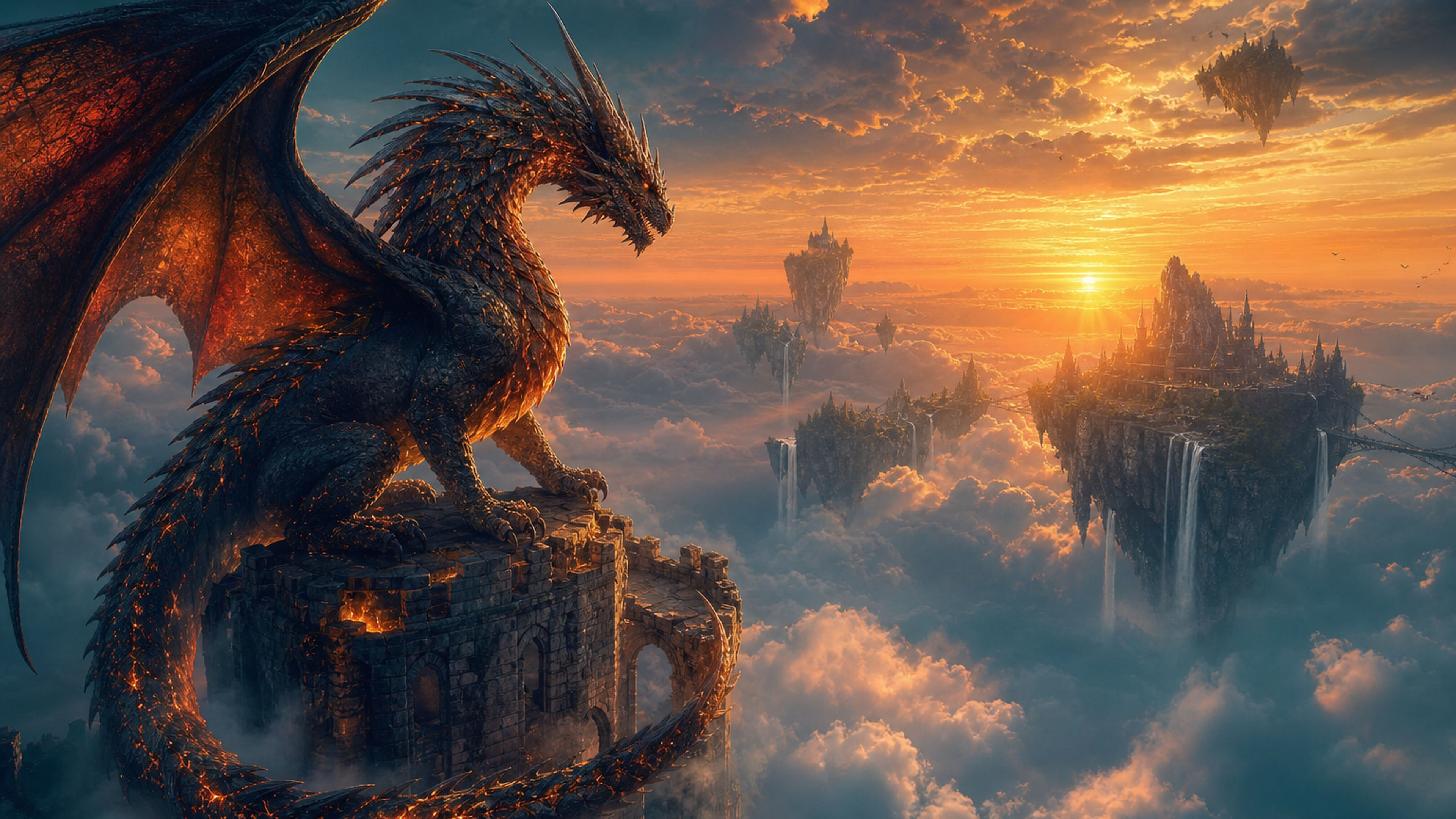 Ember Dragon Above the Clouds - free fantasy HD wallpaper