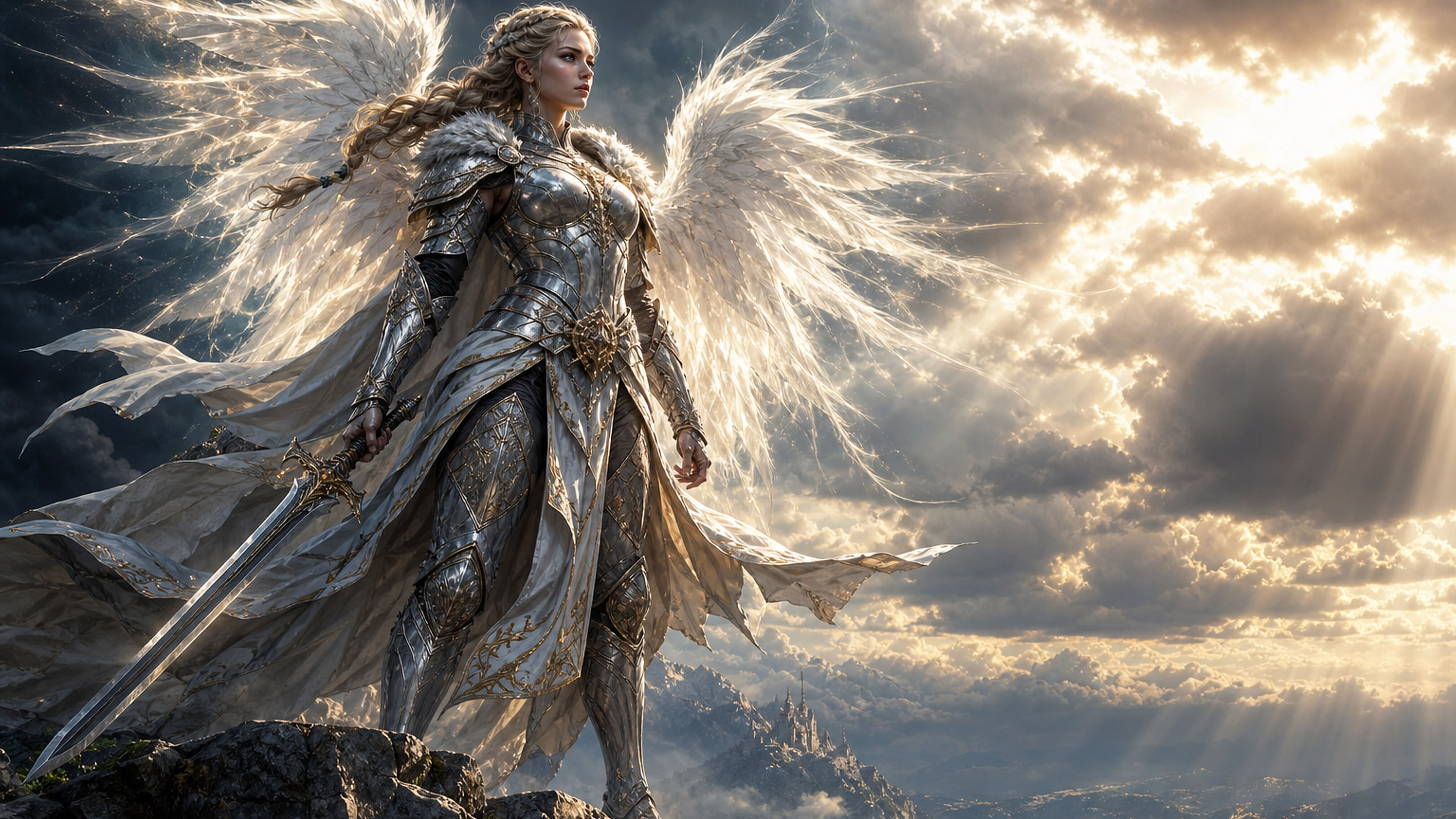 Valkyrie with Spectral Wings - free fantasy HD wallpaper
