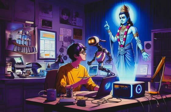 ShreeKrishna Teaching Cyber Art wallpaper for iPad mini (2266x1488)