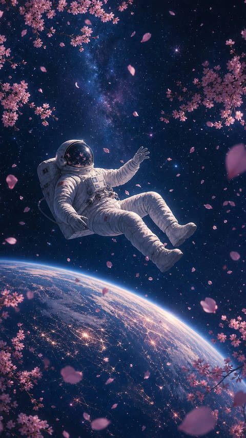 Astronaut Among Cherry Blossoms - Space wallpaper