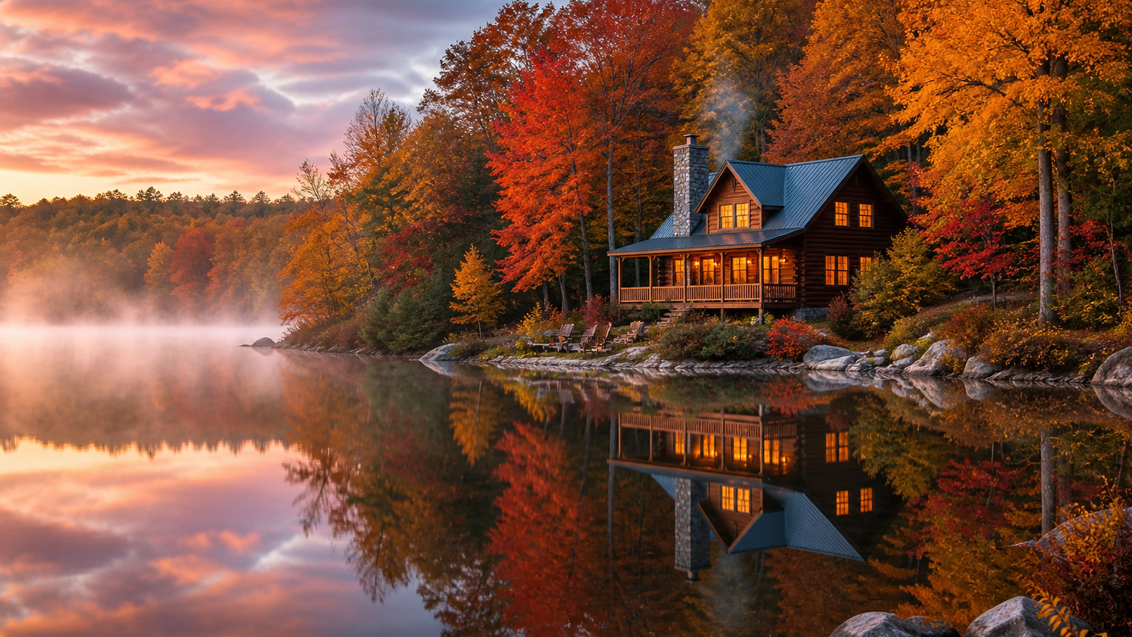 Autumn Cabin on the Lake