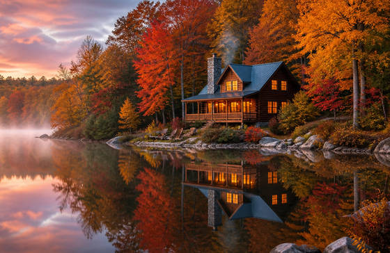 Autumn Cabin on the Lake wallpaper for MacBook Pro 14-inch (3024x1964)