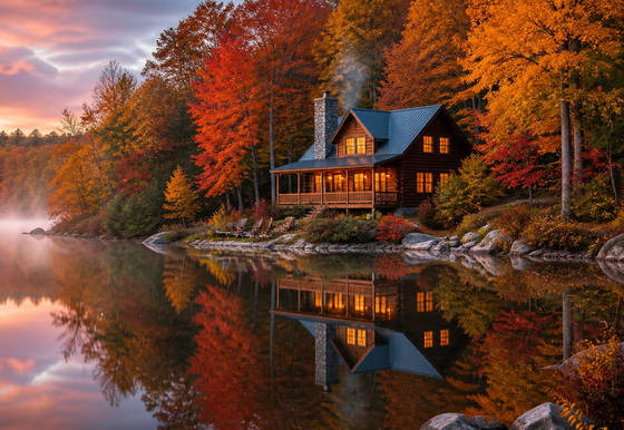 Autumn Cabin on the Lake wallpaper for iPad Pro 11-inch (2420x1668)