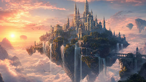 Floating Castle at Dawn - Fantasy wallpaper