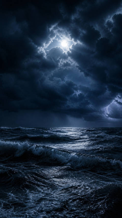 Midnight Ocean Under Storm Clouds - Nature wallpaper