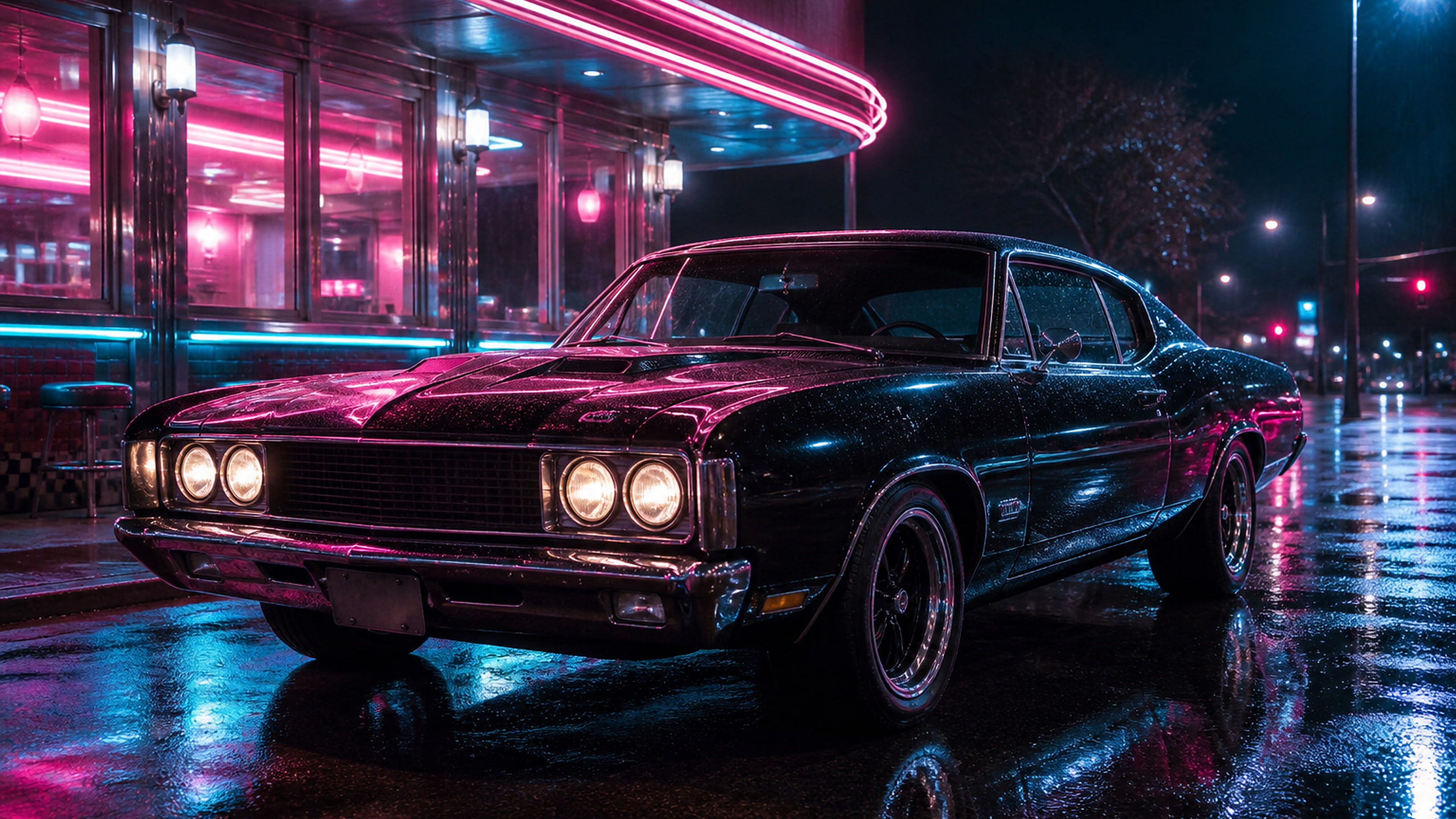 Muscle Car at the Neon Diner
