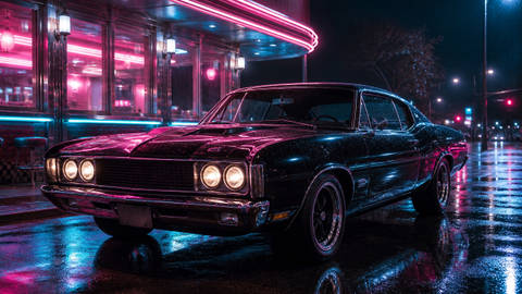 Muscle Car at the Neon Diner - Cars wallpaper