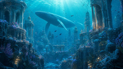 Whale Over the Sunken City - Fantasy wallpaper