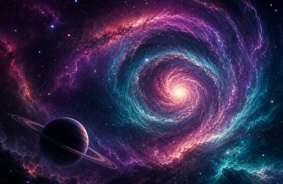 Violet Spiral Nebula and Ringed Planet wallpaper for MacBook Pro 14-inch (3024x1964)
