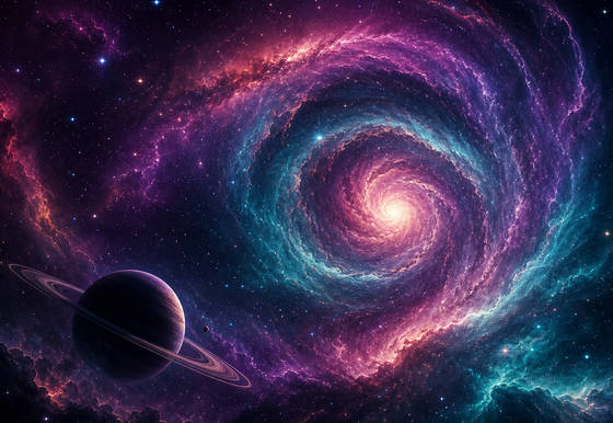 Violet Spiral Nebula and Ringed Planet wallpaper for iPad Pro 11-inch (2420x1668)