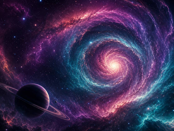 Violet Spiral Nebula and Ringed Planet wallpaper for iPad Pro 13-inch (2752x2064)