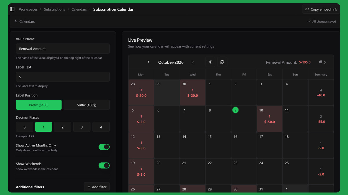 Calendar settings