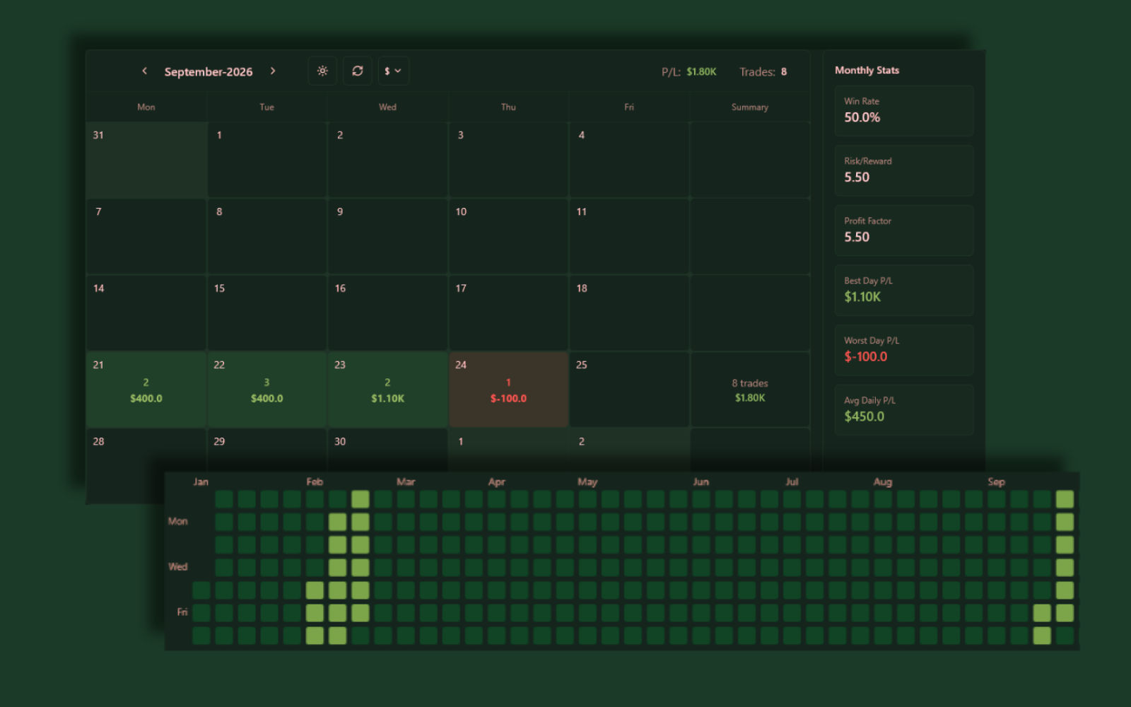 Calendar editor showing database fields mapped to a calendar with a live preview.