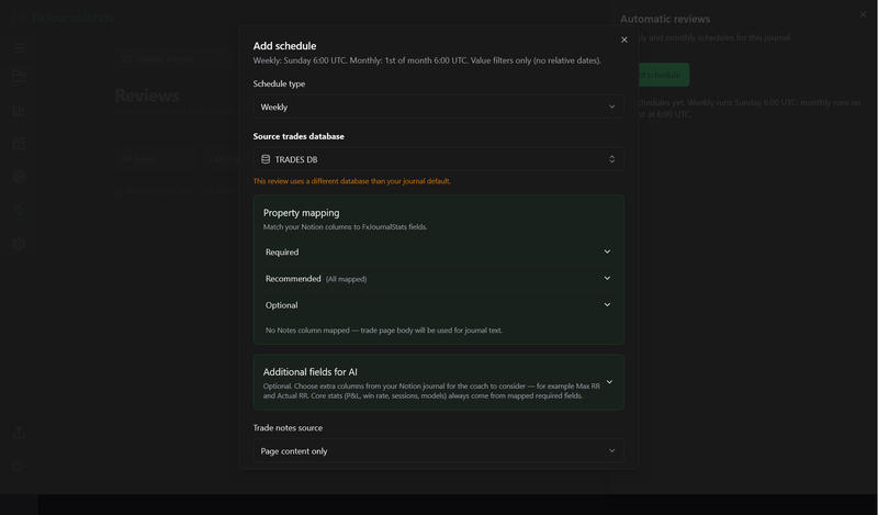 Add schedule modal for weekly or monthly reviews