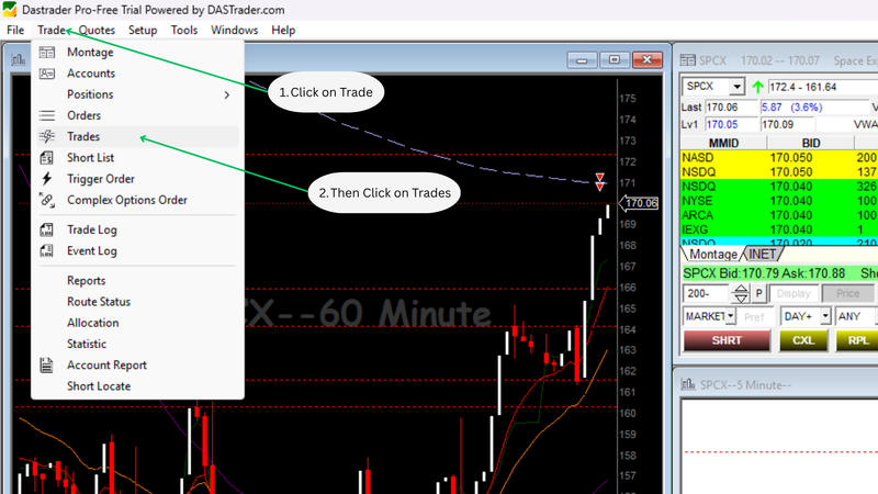DAS Trades tab menu