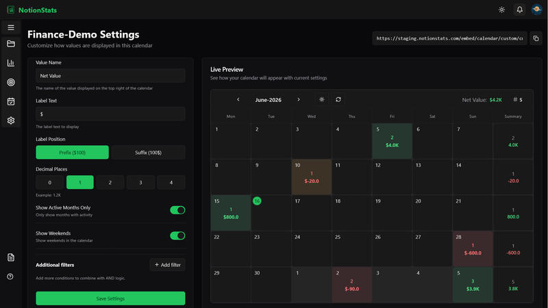Calendar settings