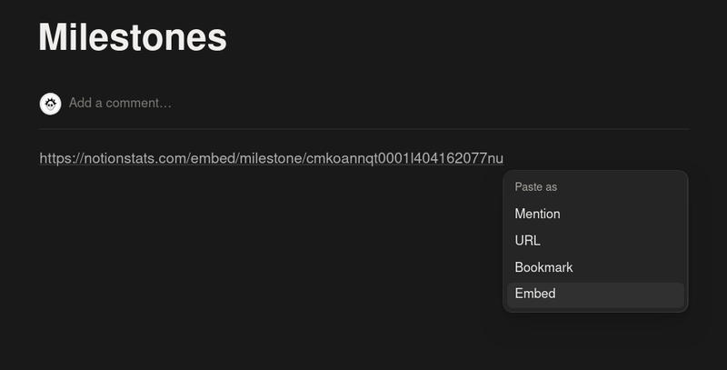 Embed milestone in Notion