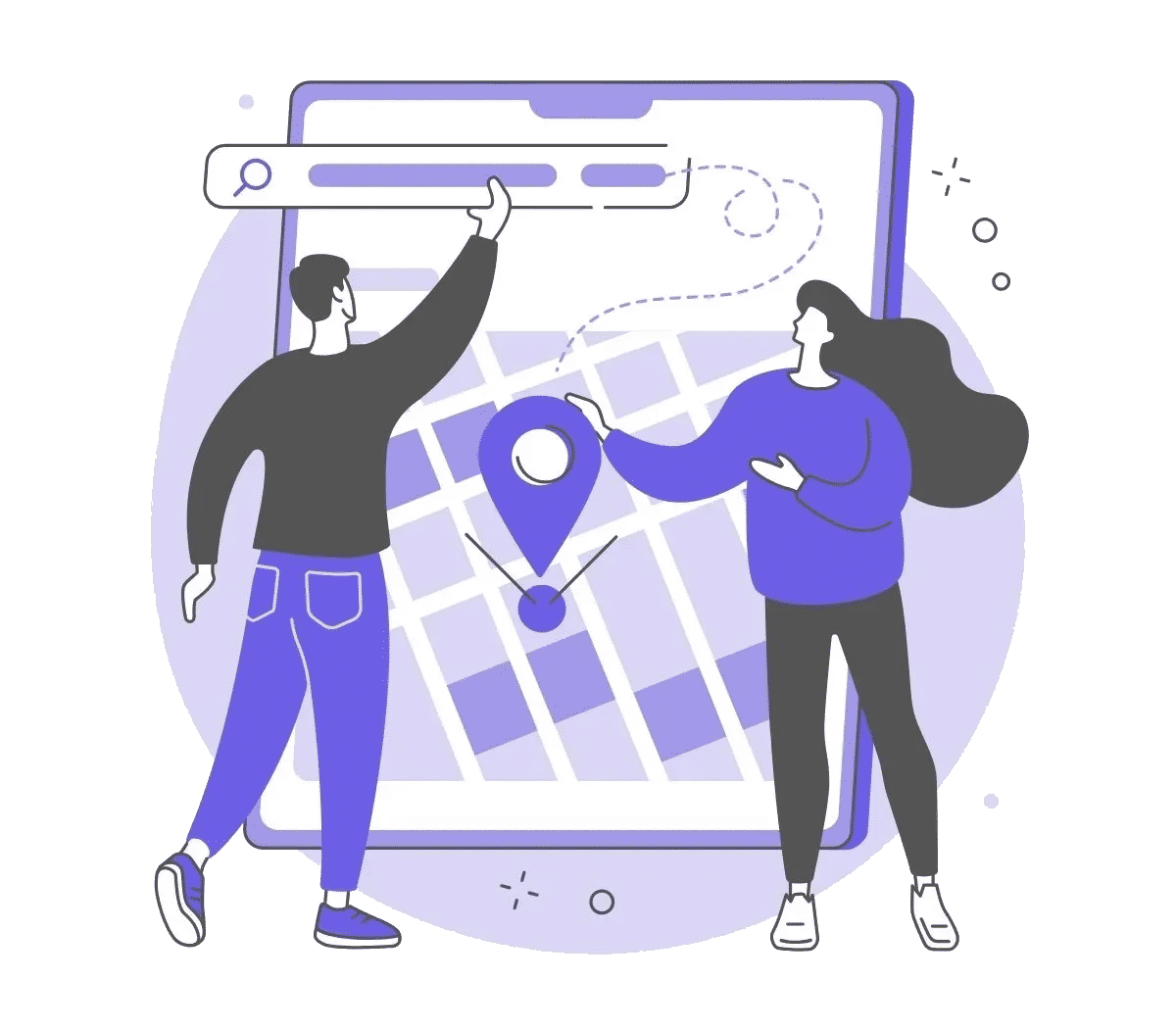 Graphic of a couple looking at a map on a mobile device