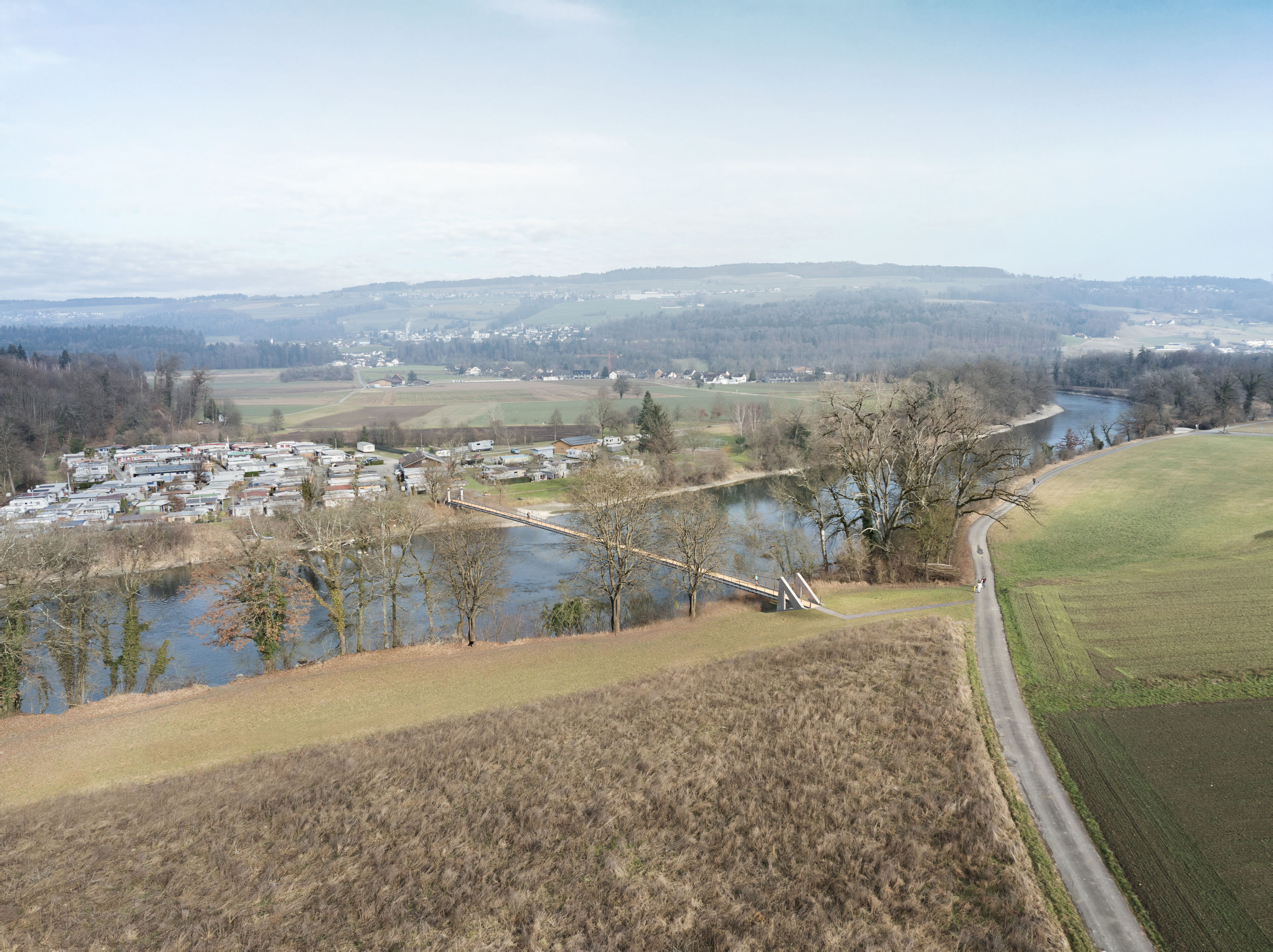 Fussängersteg Reuss Künten Fischbach-Göslikon Einbettung Landschaft