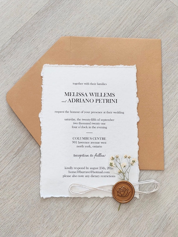 Deckle Edge Wedding Card with String and Dried Flowers
