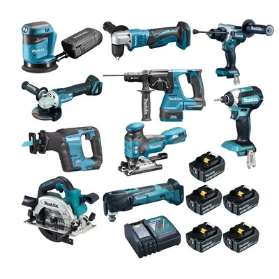 MAKITA COMBOPACK 10 MACHINES +5 BATTERIES 5AH +2 CHARGEURS