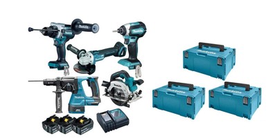 MAKITA COMBOPACK 5 MACHINES 18V + 3 BATT +CHARGEUR + 3 MAKPAC